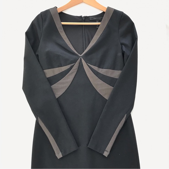BCBG MaxAzria Little Black Dress Long Sleeve V Neck Mid Length Bodycon Womens S - Picture 5 of 14